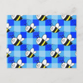 Little Bee Blue Plaid Pattern Custom Briefkaart (Voorkant)