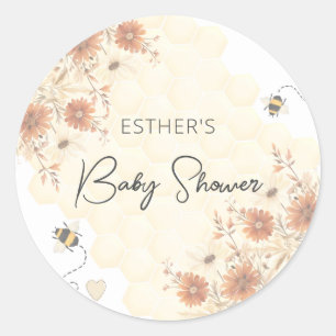 Little Bee Honey Boho Wildflower Baby shower Ronde Sticker