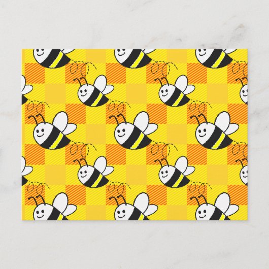 Little Bee Yellow en Sinaasappel Plaid Pattern Cus Briefkaart (Voorkant)