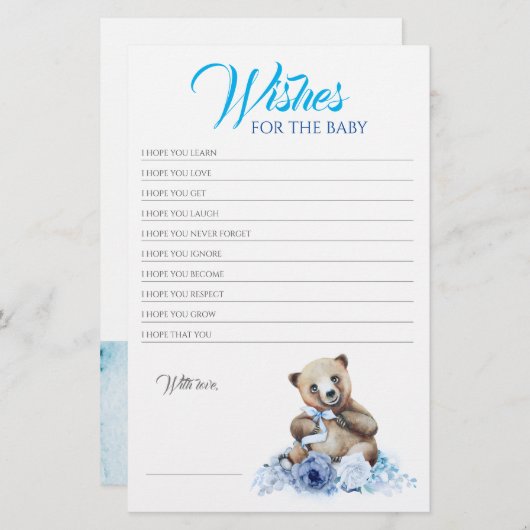 Little Beer Blue Floral Baby shower Game (Voorkant / Achterkant)