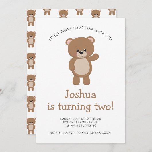 Little Beer Turing Two Woodland Second Birthday Kaart (Voorkant / Achterkant)