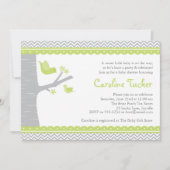 Little Bird Baby shower Invitation, Green and Grey Kaart (Voorkant)
