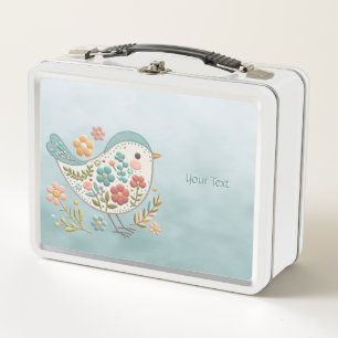Little Bird Blauw Roze Bloemen Metalen Lunch Box