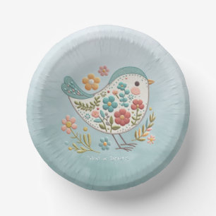 Little Bird Blauw Roze Bloemen Papieren Bowl Kommen