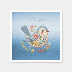 Little Bird Bloemen Borduurwerk Blauwe servetten