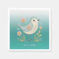 Little Bird Bloemen Borduurwerk Groene servetten