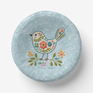 Little Bird Bloemen Groen Bladeren Papieren Kom