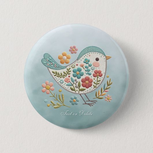 Little Bird Blue Pink Flowers Button (Voorkant)