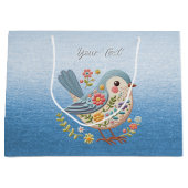 Little Bird Floral Blue Gift Bag Groot Cadeauzakje (Voorkant)