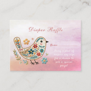 Little Bird Floral Borduurwerk Roze Baby shower Informatiekaartje