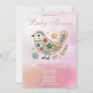 Little Bird Floral Borduurwerk Roze Baby shower Kaart