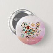 Little Bird Floral Borduurwerk Roze Button (Voorkant /achterkant)