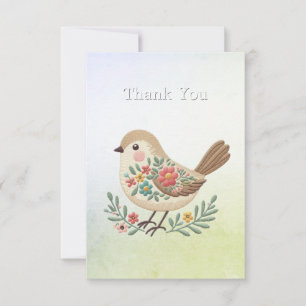 Little Bird Floral Gold Carte de remerciements