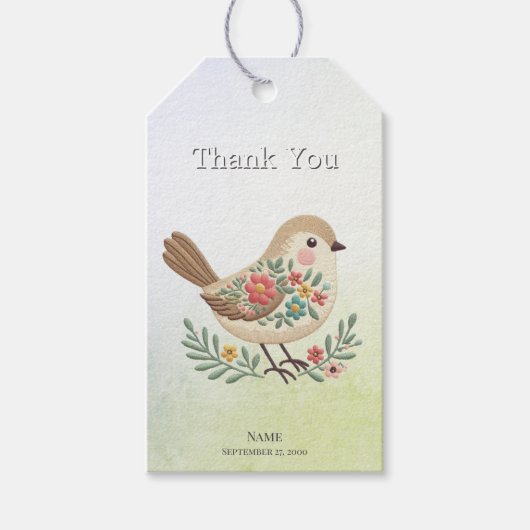 Little Bird Floral Gold Gift Label Cadeaulabel (Voorkant)