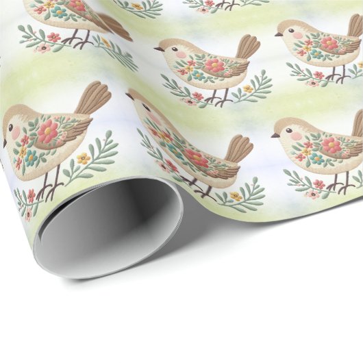 Little Bird Floral Gold Wrapping Paper Cadeaupapier (Rol Hoek)
