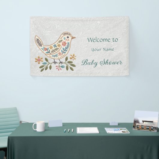 Little Bird Kleurrijk Bloemen Baby shower Spandoek (Beurs)