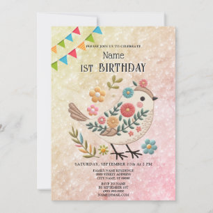 Little Bird laat bloemen roze verjaardagsfeestje Kaart