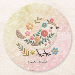 Little Bird Leaves Flowers Pink Paper Onderzetter
