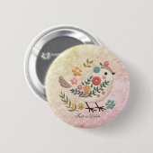 Little Bird Leaves Flowers Roze Button (Voorkant /achterkant)