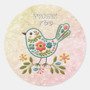 Little Bird Leaves Flowers Roze Sticker