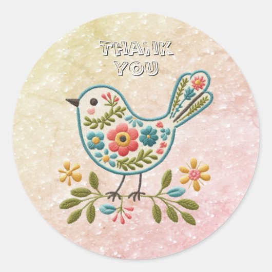 Little Bird Leaves Flowers Roze Sticker (Voorkant)