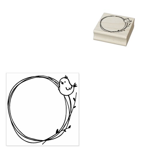 Little Bird on Twig WreatNatuur Circle Surround Rubberstempel (Gestempeld)
