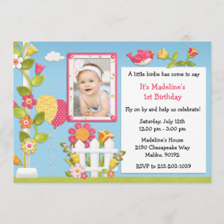 Little Birdie Birthday Party Invision with Photo Kaart