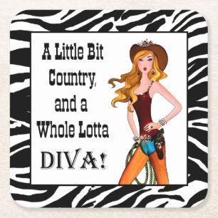 Little Bit Country en een Whole Lotta DIVA! Vierkante Kartonnen Onderzetter