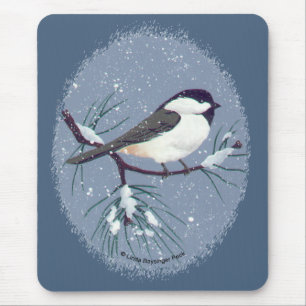 Little Black Capped Chickadee Oval Muismat