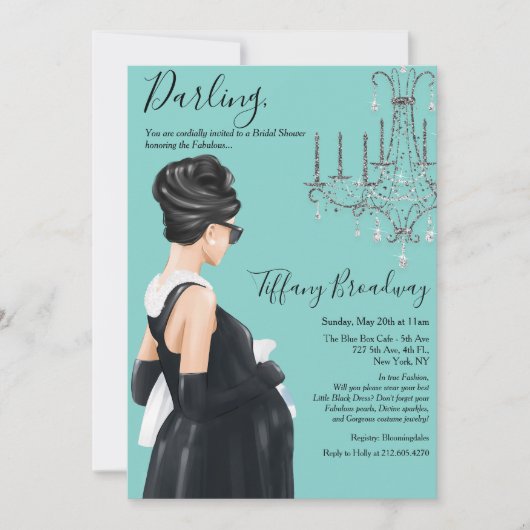 Little Black Dress Blue Glam Baby shower Kaart (Voorkant)