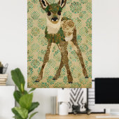 Little Blauwgroen Floral Fawn Art Poster (Thuiskantoor)