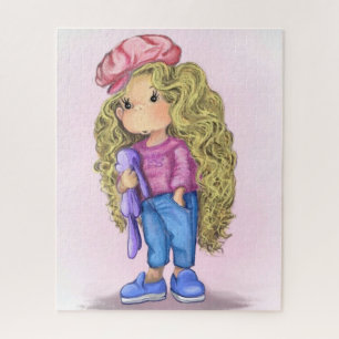Little Blonde Girl met Bunny Speelgoed Puzzle Legpuzzel