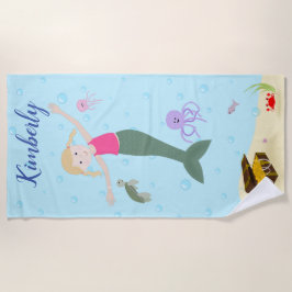Little Blonde Mermaid Personalized Beach Towel Strandlaken