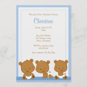 Little Blue Beren Boy Baby shower Invitation Kaart