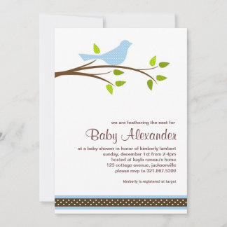 Little Blue Bird Baby shower Invitation Kaart