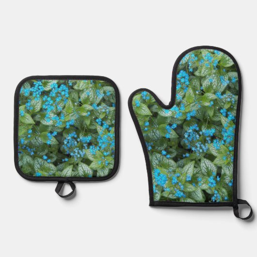 Little Blue Brunnera Flowers Floral Ovenwant & Pannenlap Set (Voorkant)