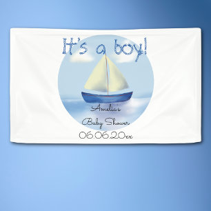 Little Blue Sailboat Boys Baby shower Spandoek