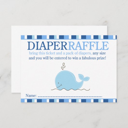 Little Blue Whale Baby shower Diaper Raffle Card Informatiekaartje (Voorkant / Achterkant)