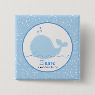 Little Blue Whale NAME TAG Custom Button