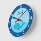 Little Blue Whale Personalized Nursery Wall Clock Ronde Klok (Hoek)