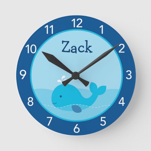 Little Blue Whale Personalized Nursery Wall Clock Ronde Klok (Voorkant)