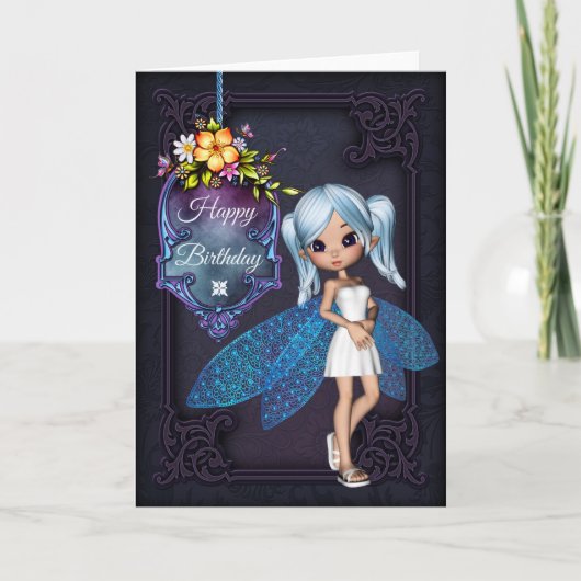 Little Blue Wing Fairy Bonne carte d'anniversaire  (Devant)