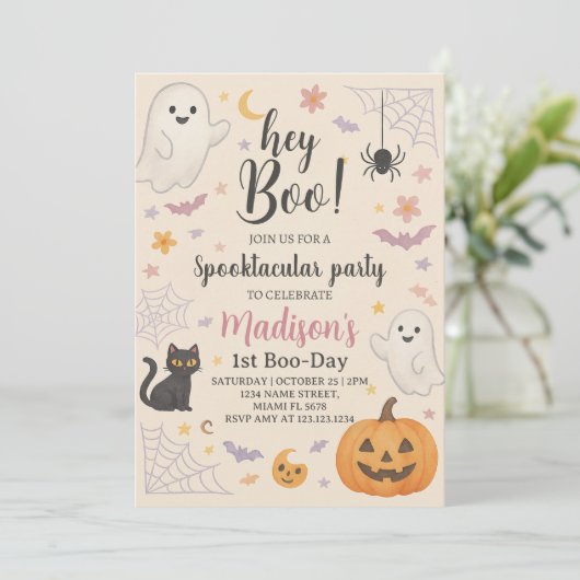 Little Boo 1er anniversaire Invitation mignonne Ha (Debout devant)