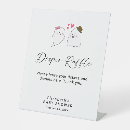 Little Boo Baby shower Luier Raffle Sign Custom Reclamebord Met Voetstuk (Voorkant)