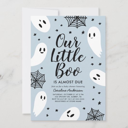 Little Boo Blue Ghost Halloween Baby shower Kaart (Voorkant)