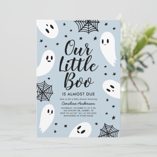 Little Boo Blue Ghost Halloween Baby shower Kaart (Staand voorkant)