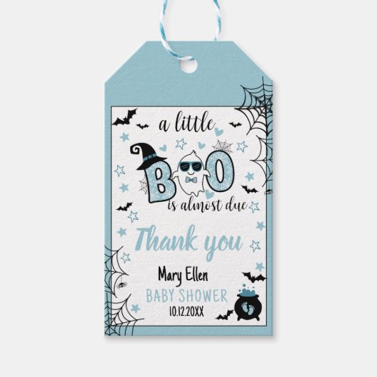 LITTLE BOO BLUE HALLOWEEN BABY SHOWER DANK U CADEAULABEL (Voorkant)