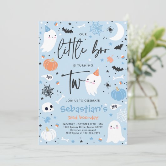 Little Boo Cute Blue Ghost 2e verjaardag Kaart (Staand voorkant)