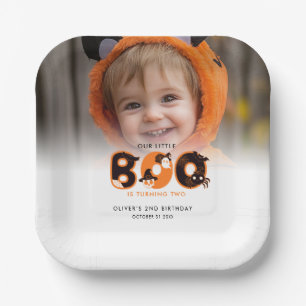 Little Boo draait twee foto Halloween verjaardag Papieren Bordje