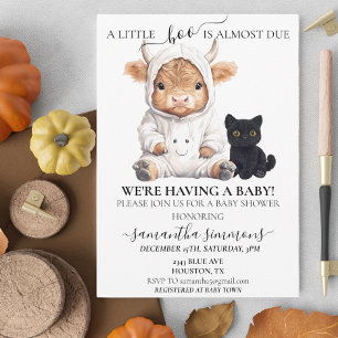 Little Boo Ghost Halloween Highland Koe Baby Kaart